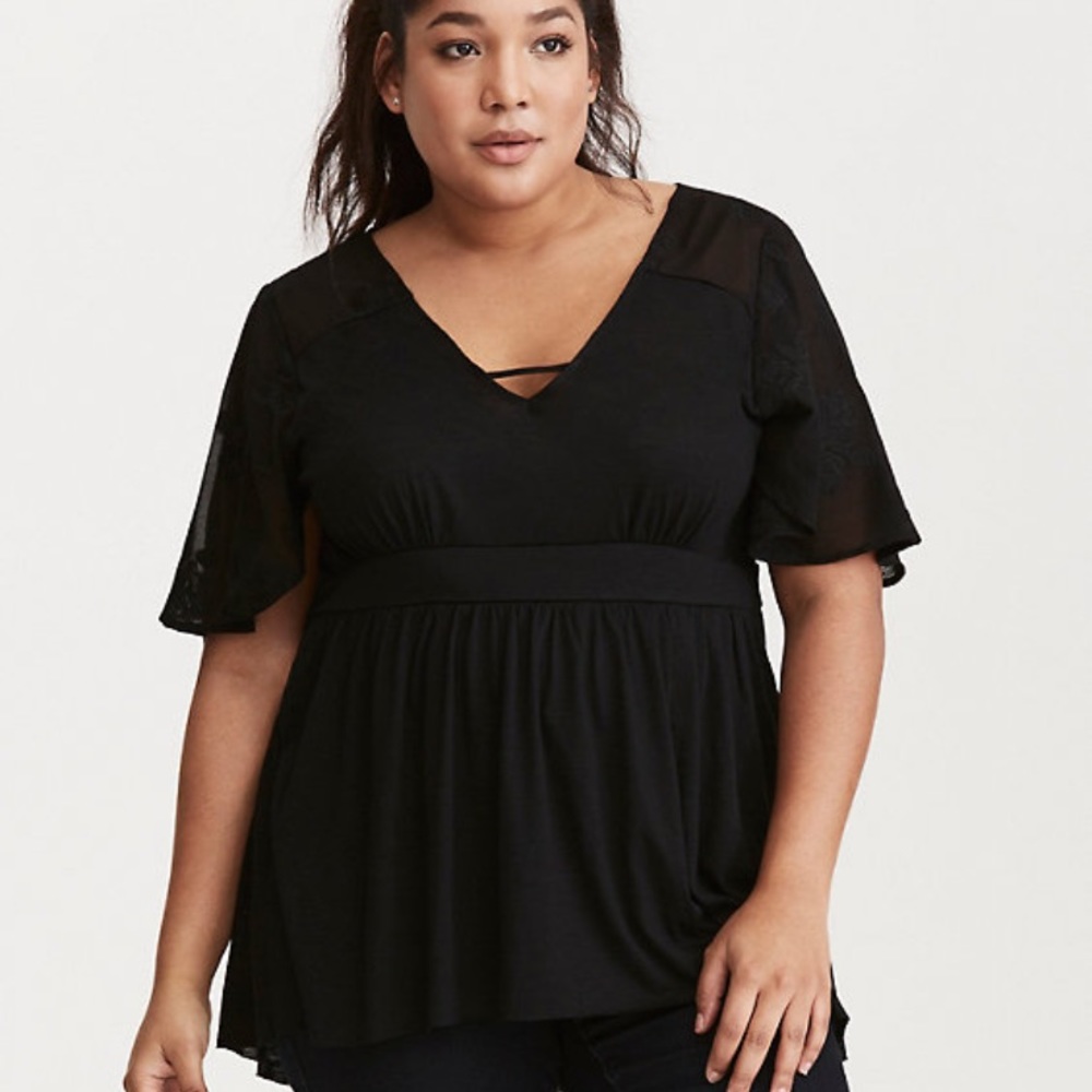 Black embroidered babydoll top - TORRID